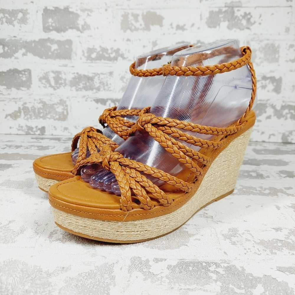 NEW Zodiac Women's Shana Brown Leather Espadrille Wedge Sandals B215 - Picture 2 of 12